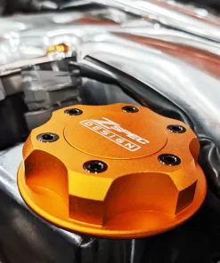 ZSPEC BILLET OIL FILLER CAP FOR NISSAN/INFINITI/DATSUN, ORANGE CAP W/ TITANIUM ACCENTS