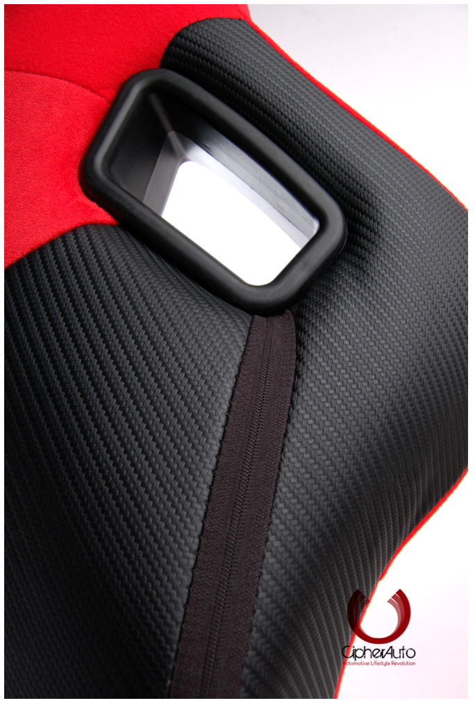 Cipher Auto - AR-9 Revo Racing Seats Red Suede & Fabric w/ Carbon Fiber Poly Backing - Pair