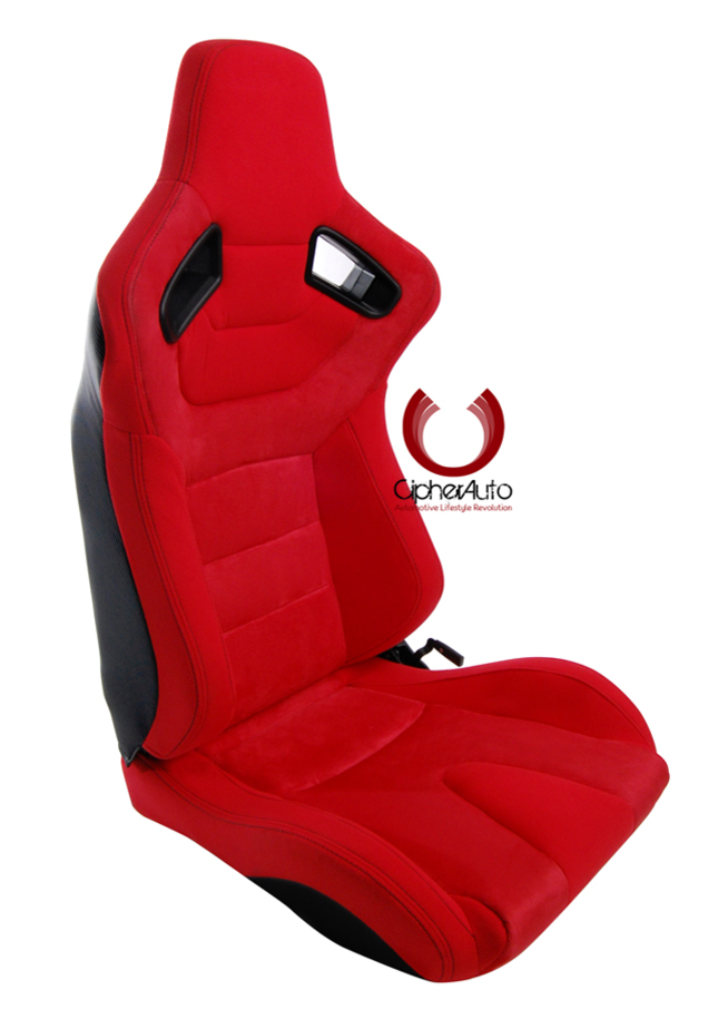 Cipher Auto - AR-9 Revo Racing Seats Red Suede & Fabric w/ Carbon Fiber Poly Backing - Pair