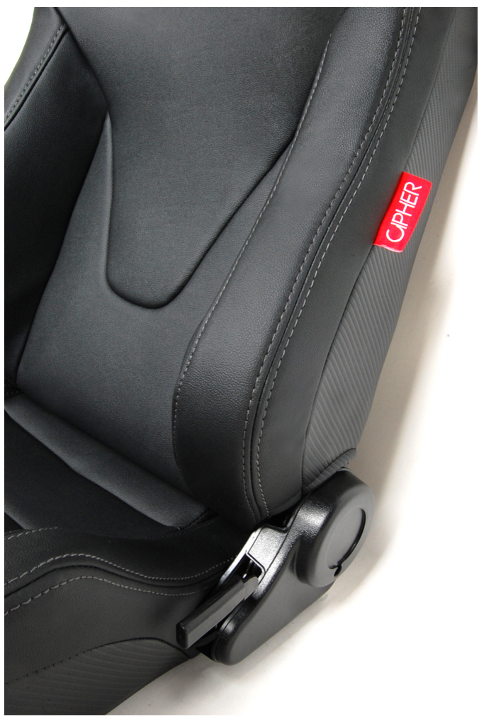 Cipher Auto - Racing Seats Black Leatherette Carbon Fiber w/ gray stitching - pair