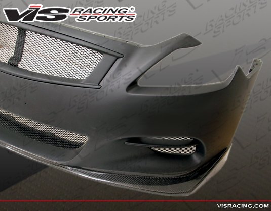2008-2013 Infiniti G37 2dr Zelda Front Bumper with Carbon Lip. All Vis fiberglass Body Kits; bumpers, Lips side skirts, spoilers, and hoods are made out of a high quality fiberglass. All Body Kits come with wire mesh if applicable. Professional installation required. Picture shown is for illustration purpose only. Actual product may vary due to product enhancement. Modification of part is required to ensure proper fitment. Test fit all Body Kit parts before any modification or painting. Accessories like fog lights, driving lights, splitter, canards, add-on lip, intake scoops, or other enhancement products are not included unless specified in the product description. Intended for OFF ROAD use only.