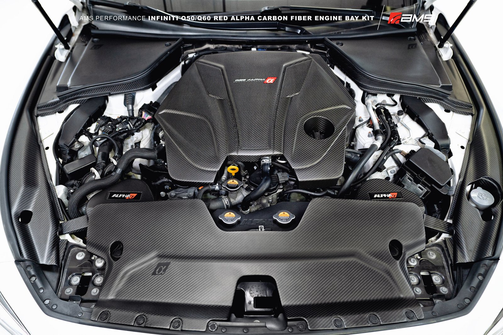 AMS Performance Infiniti Q50 / Q60 Red Alpha Matte Carbon Front Duct