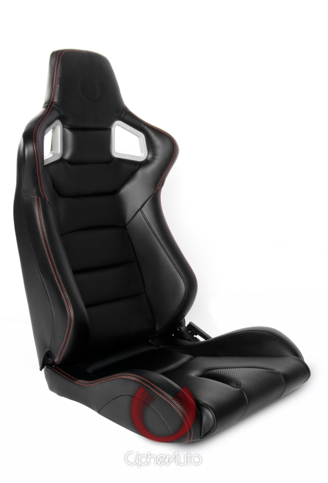 Cipher Auto - Racing Seats Black Carbon Fiber Leatherette w/ Red Stitching
