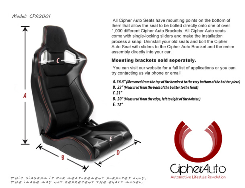 Cipher Auto - Racing Seats Gray Leatherette Carbon Fiber w/ dark grey stitching
