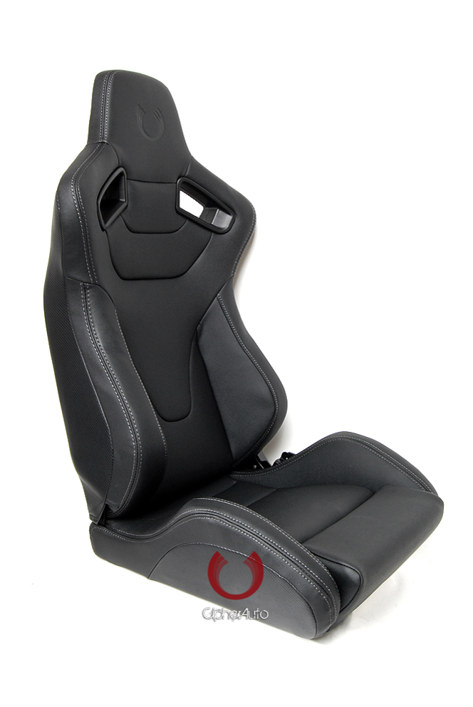 Cipher Auto - Racing Seats Black Leatherette Carbon Fiber w/ gray stitching - pair