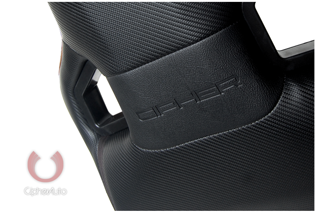 Cipher Auto -  Racing Seats Mocha Leathrette Carbon Fiber w/ Brown Stitching