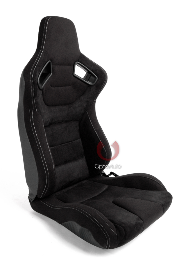 Cipher Auto - AR-9 Revo Racing Seats Black Suede & Fabric w/ carbon fiber poly backing - Pair