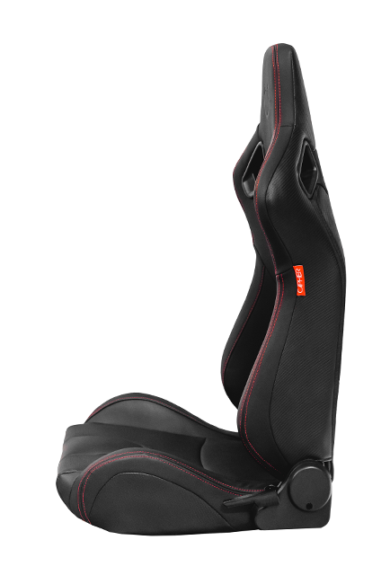 CPA2009RS Cipher Racing Seats Black Leatherette Carbon Fiber w/ Red Stitching - Pair (NEW!)