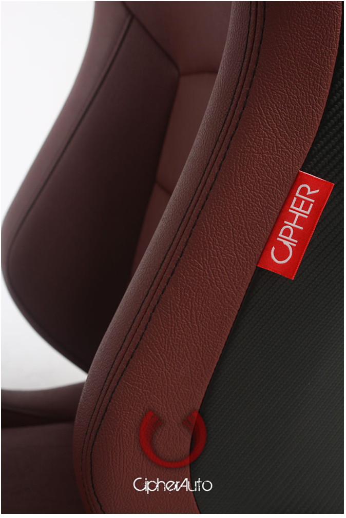 Cipher Auto - Racing Seats Maroon Leatherette Carbon Fiber w/ black stitching