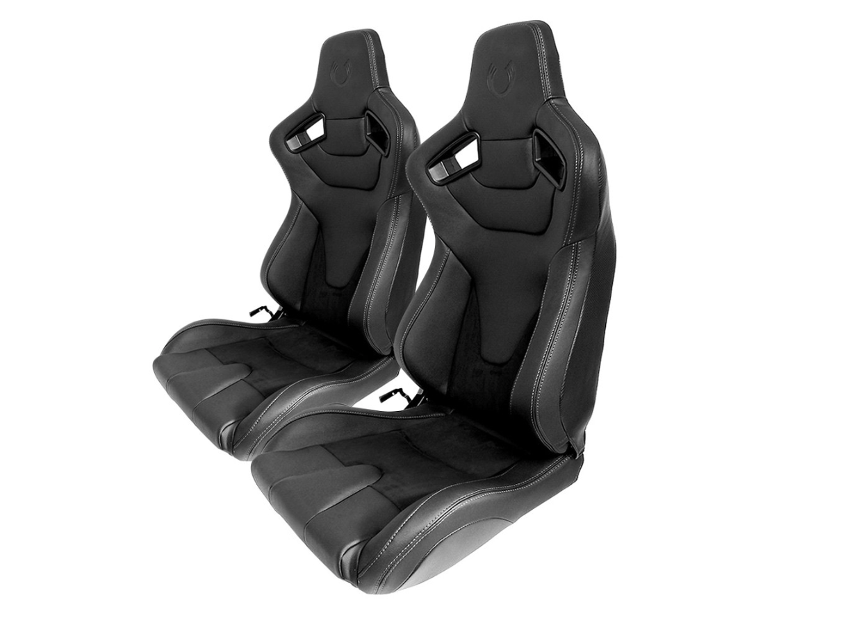 Cipher Racing Seats Black Suede & Fabric w/ Carbon Fiber Poly Backing - Pair